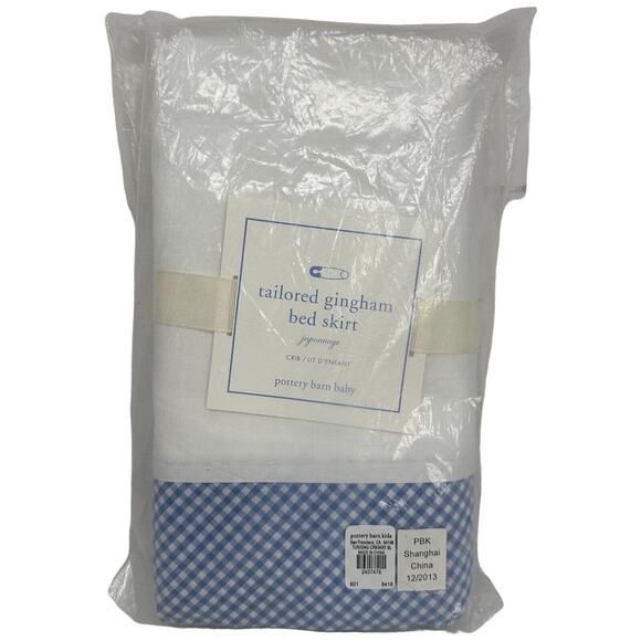 POTTERY BARN KIDS BABY TAILORED GINGHAM CRIB BED SKIRT BLUE 16" DROP #7B - Picture 1 of 5